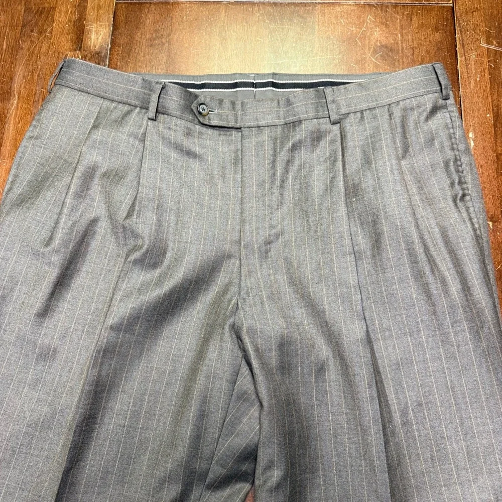 Marzoni Suit Mens 50 Gray Pinstripe Italian Wool Two Button Paisley Lining 40x34